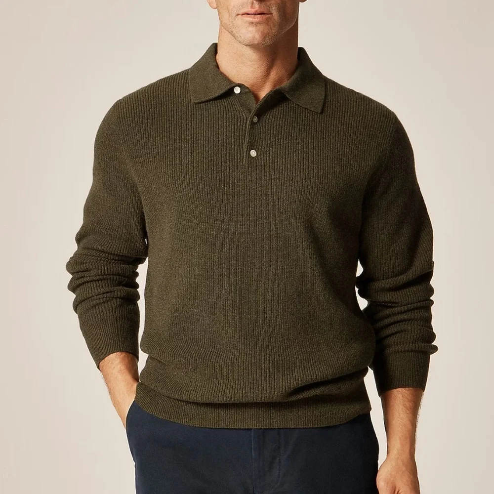 J crew heather elm Cashmere ribbed sweater-polo